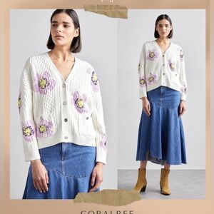 Maje Knit cardigan with flowers size 2